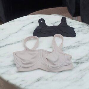 Set of 2 Sports Bras: Lily of France White 36C + Black Size Large B-1A